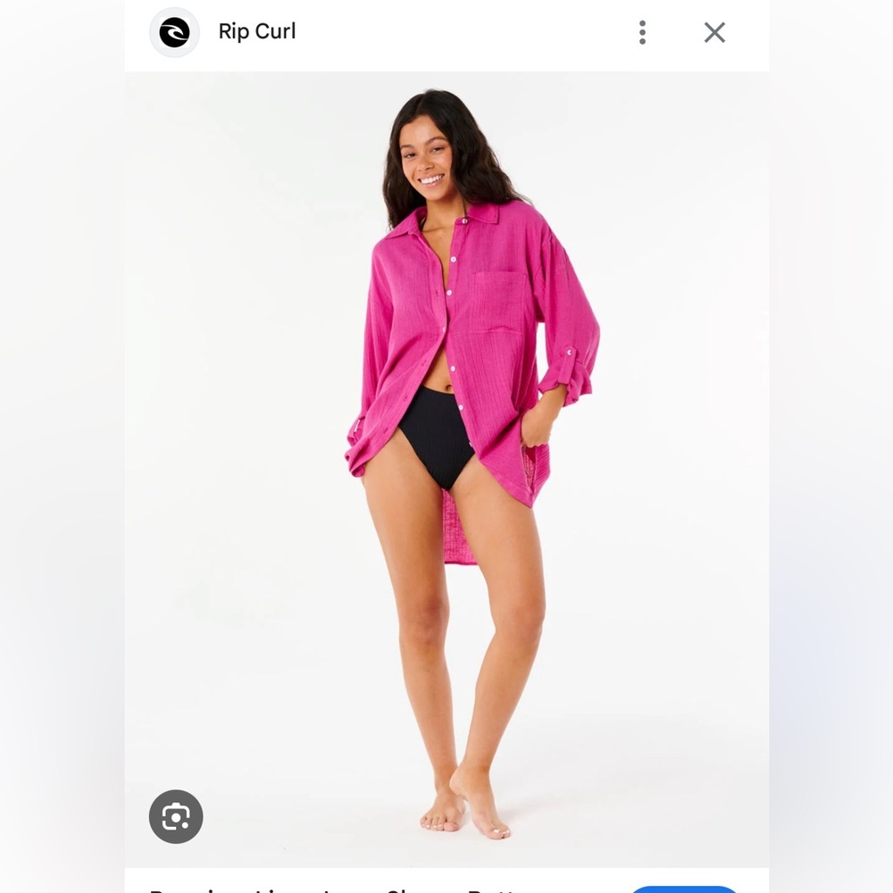 NEW linen Rip Curl Fuchsia oversized Button-Up Surf Shirt